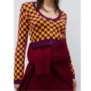 Zara Purple and Orange Checkered Cardigan